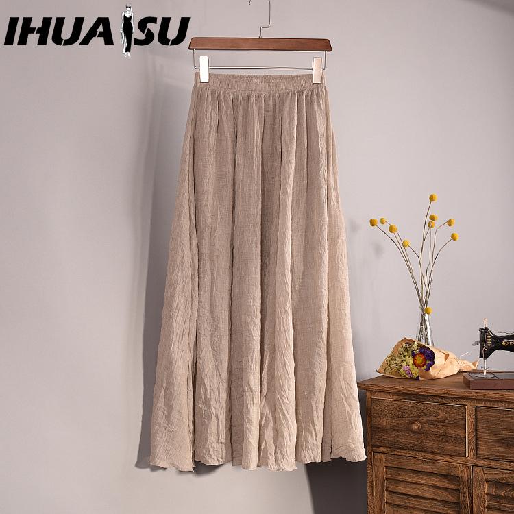 IHUASU Women's Fashion Casual Solid Color Print Summer Spring Skirt