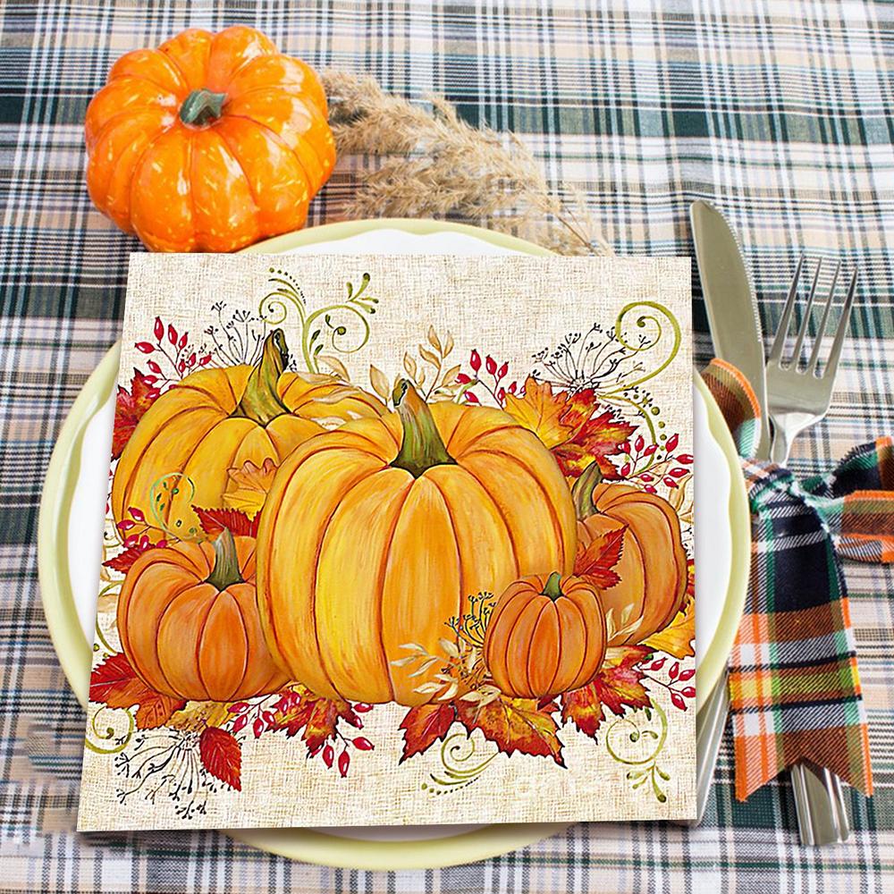 Halloween Pumpkin Napkins Paper Napkins Decorative Halloween Beverage Napkins Dinner Paper Party Napkins Soft Cute Orange