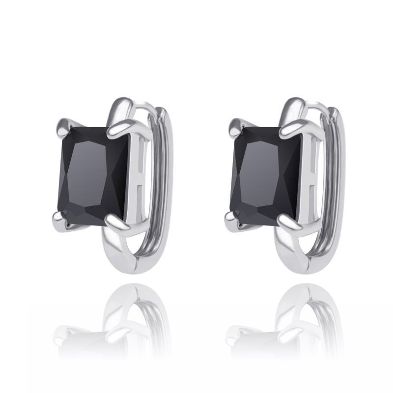 Miao Si Black Square Zirconia Claw-Set Stud Earrings - Cool Trendy Neutral Style