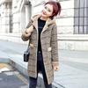 Herbst und Winter Damen Karierter mittellanger Mantel mit Kapuze, warmer Wollmantel