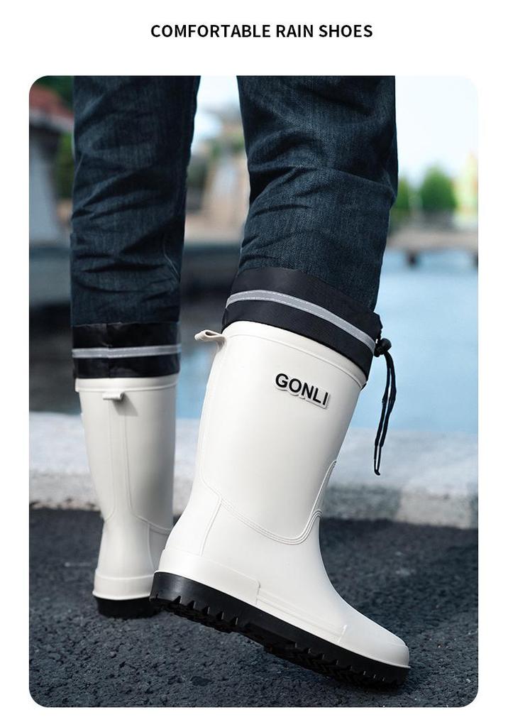 Men's Waterproof Rain Boots: Warm, Non-Slip, High-Top with Elastic Cuff, Ideal for Kitchen, Car Wash, and Fishing.