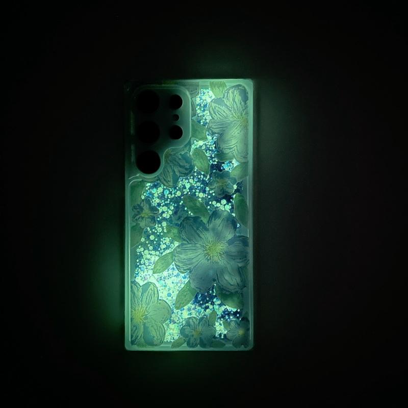 Leuchtende Flüssig-Treibsand-Hülle mit Blumendruck für Samsung S25 Ultra S24 Plus S23 S22 A55 A35 A15 Transparent Stoßfest Anti-Fall Handyhülle