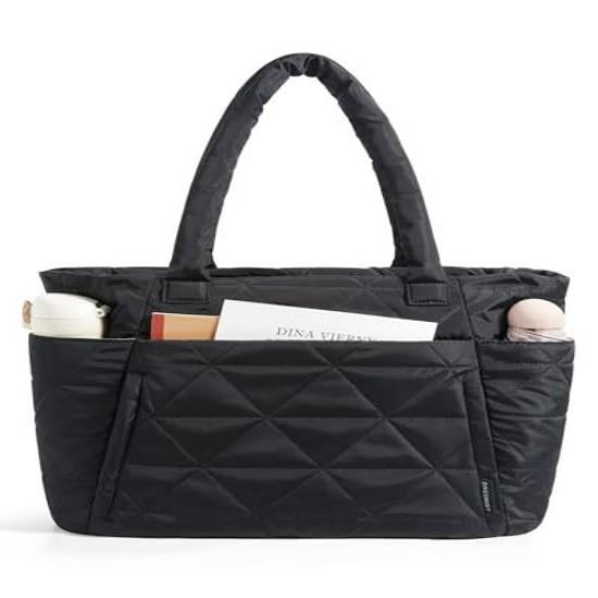 Women's Lightweight Puffy Zipper Large Quilted Shoulder Bag with Travel Compartment