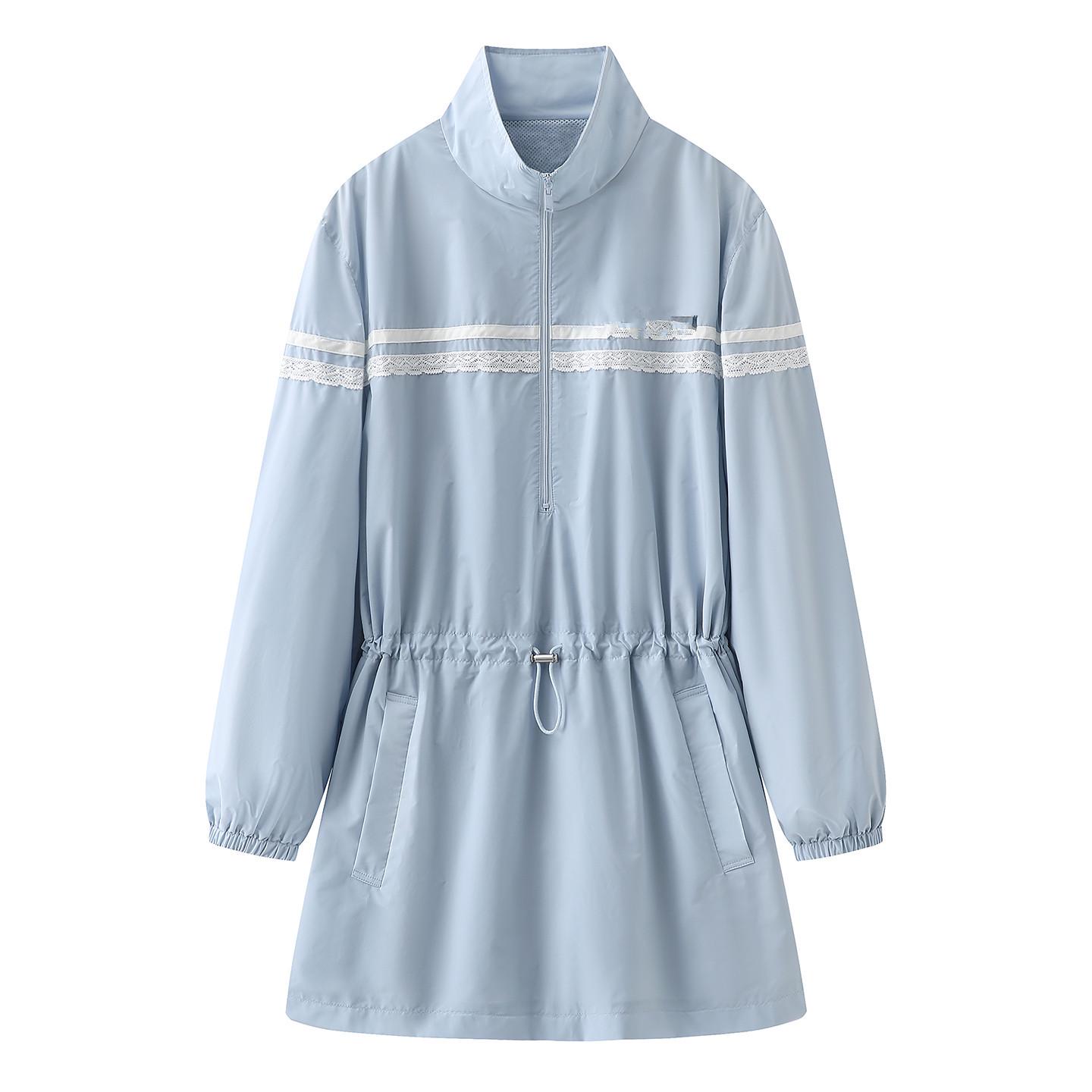 

In Stock: Women s Spring 2026 Lace Patchwork Stand Collar Long Sleeve Trench Coat with Sun Protection - Style 3K1OB07 M синій