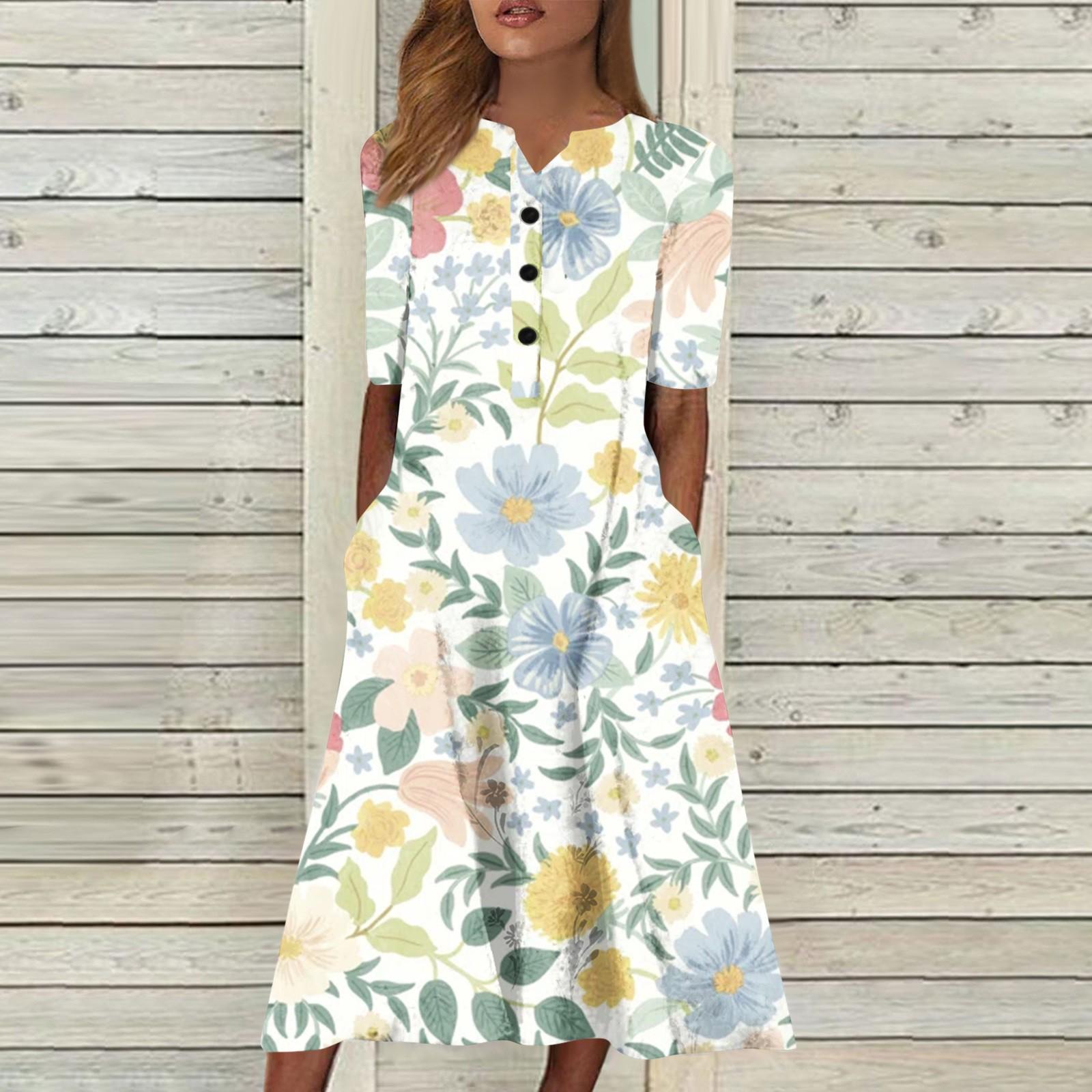 

Женская летняя повседневная модная пляжная свинг-юбка с v-образным вырезом и короткими рукавами M жёлтый