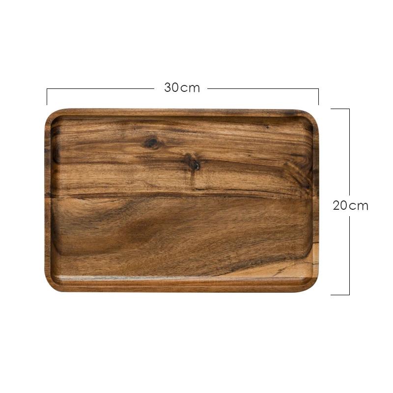 Wooden Serving Tray Rectangular Round Plate Tea Cup Saucer Tray Fruit Dessert Dinner Plate Food Storage Pallet Kitchen Tableware