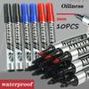10pcs Permanent Marker Pens, Quick-drying Colors Marker Pens, Non-fading & Quick-drying For Wood, Glass, Metal (black Blue Red)