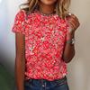 Top Estivo Girocollo con Stampa Floreale Astratta 3D T-shirt Casual alla Moda a Maniche Corte da Donna