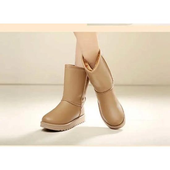 Leather Mid-calf Boots Fluffy Non-slip Waterproof Platform Boots for Women Shoes  Winter Shoes Keep Warm Snow Boots Female