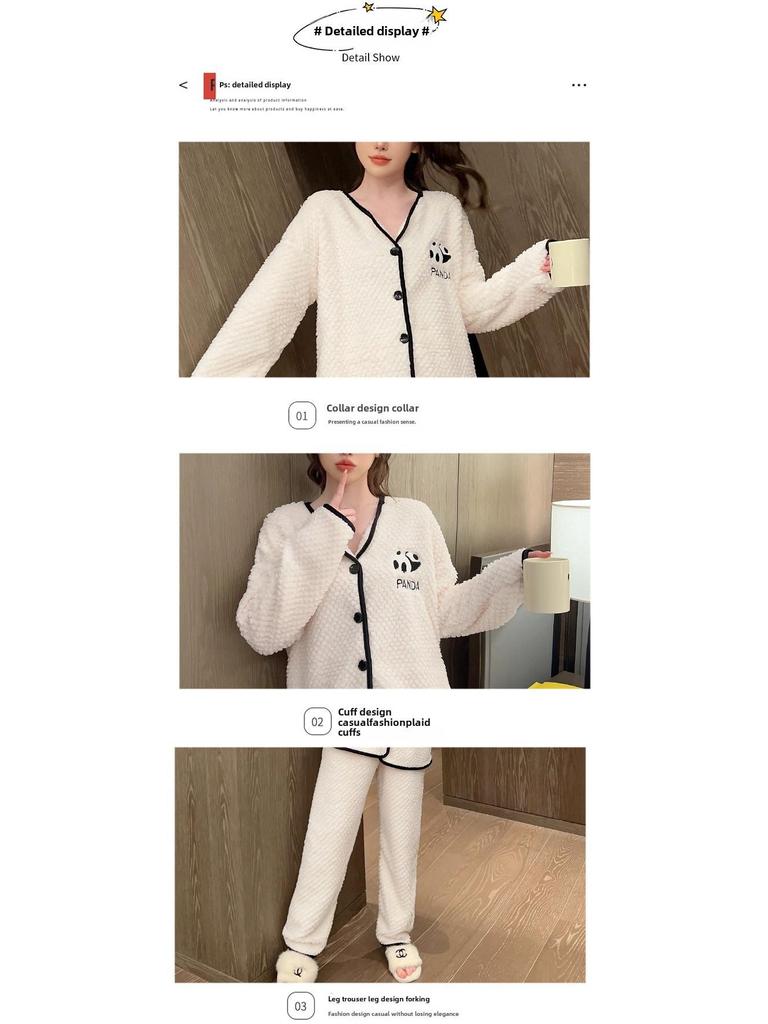 Pajama damska z różowego aksamitu flanelowego w dużym rozmiarze - Uroczy i ciepły kardigan na jesień/zimę