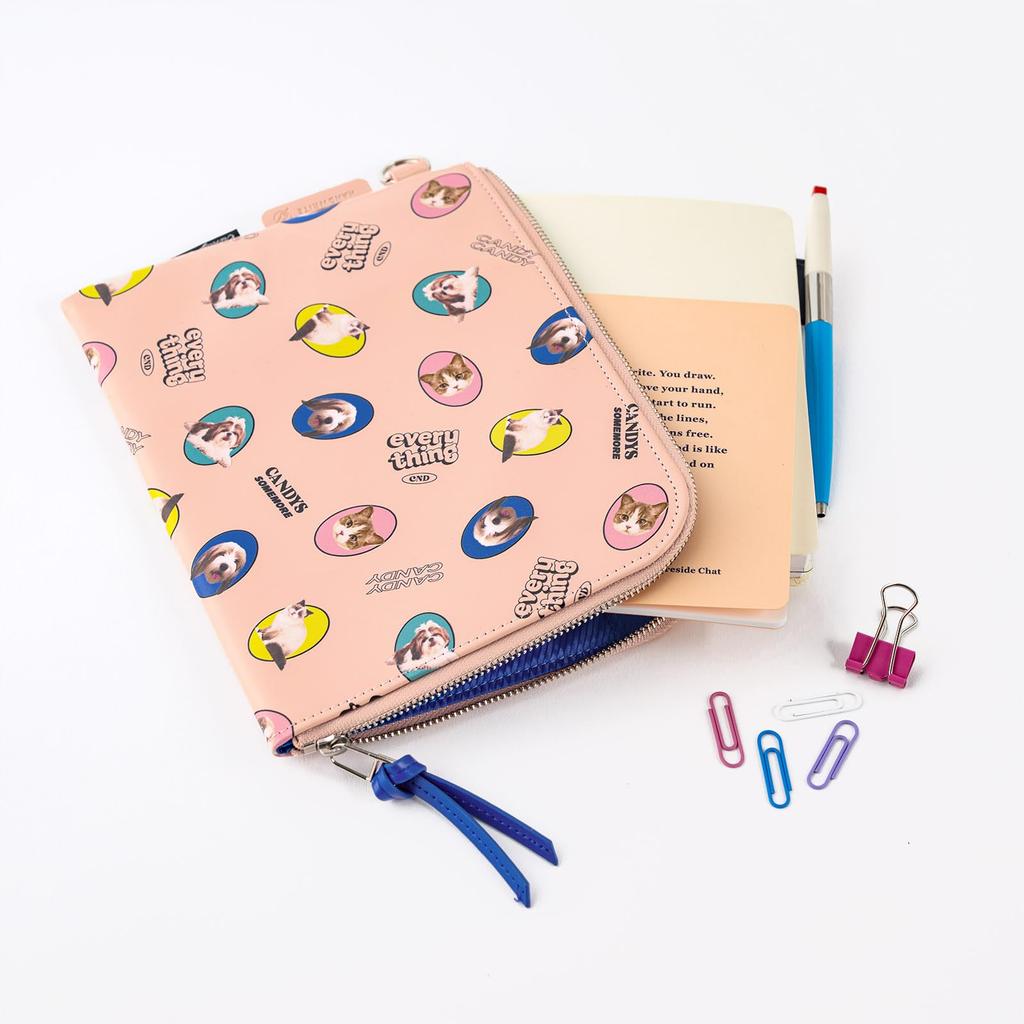 Candy StripperFlat Pouch DOG & CAT RANDOM A6 Size (Pink)