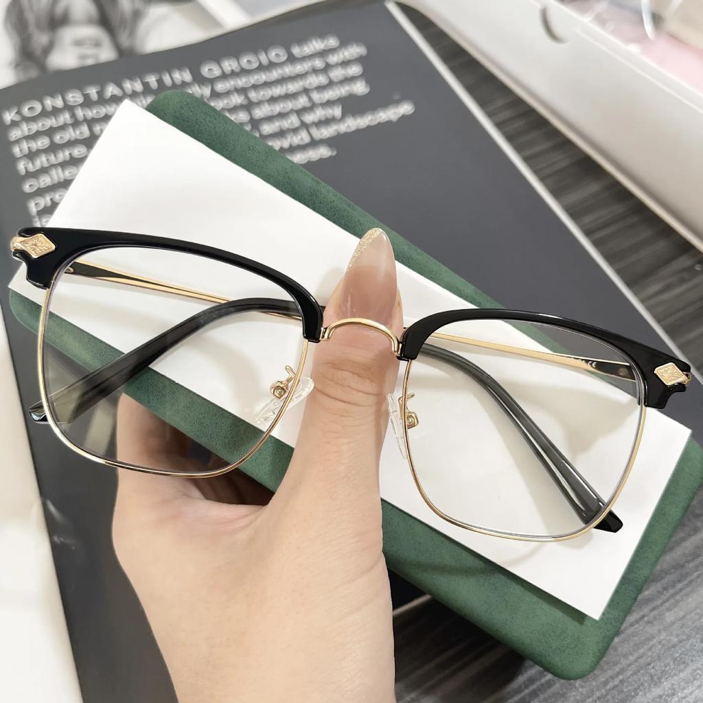 Vintage Square Women Short Sight Glasses Ultralight Half Frame Retro Myopic Anti-blue Light Male Business Near Sight Glasses