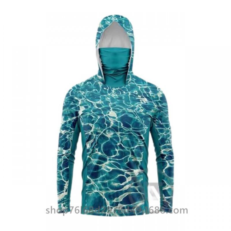 Mens Quick-Dry Fishing Hoodie With Integrated Neck Cover Lightweight Camo Outdoor Shirt