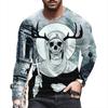 Autumn Winter Men's Christmas Pullover Long Sleeve Top Loose Fit Spring Skeleton Youth Men Round Neck Casual T-shirt