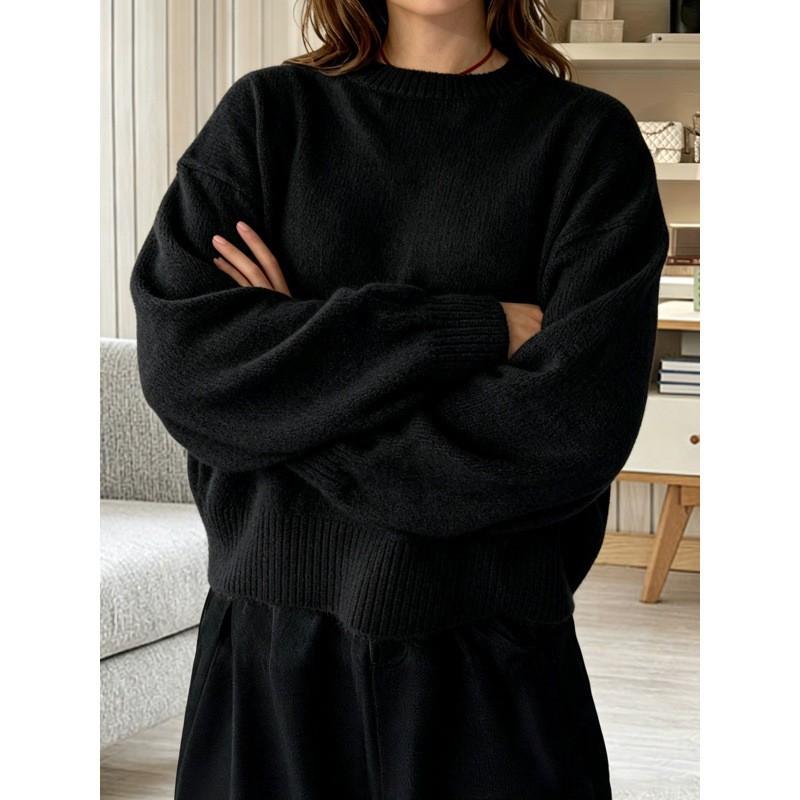 Womens Loose Fit Knit Sweater Long Sleeve Solid Color Crewneck Casual Pullover Fall