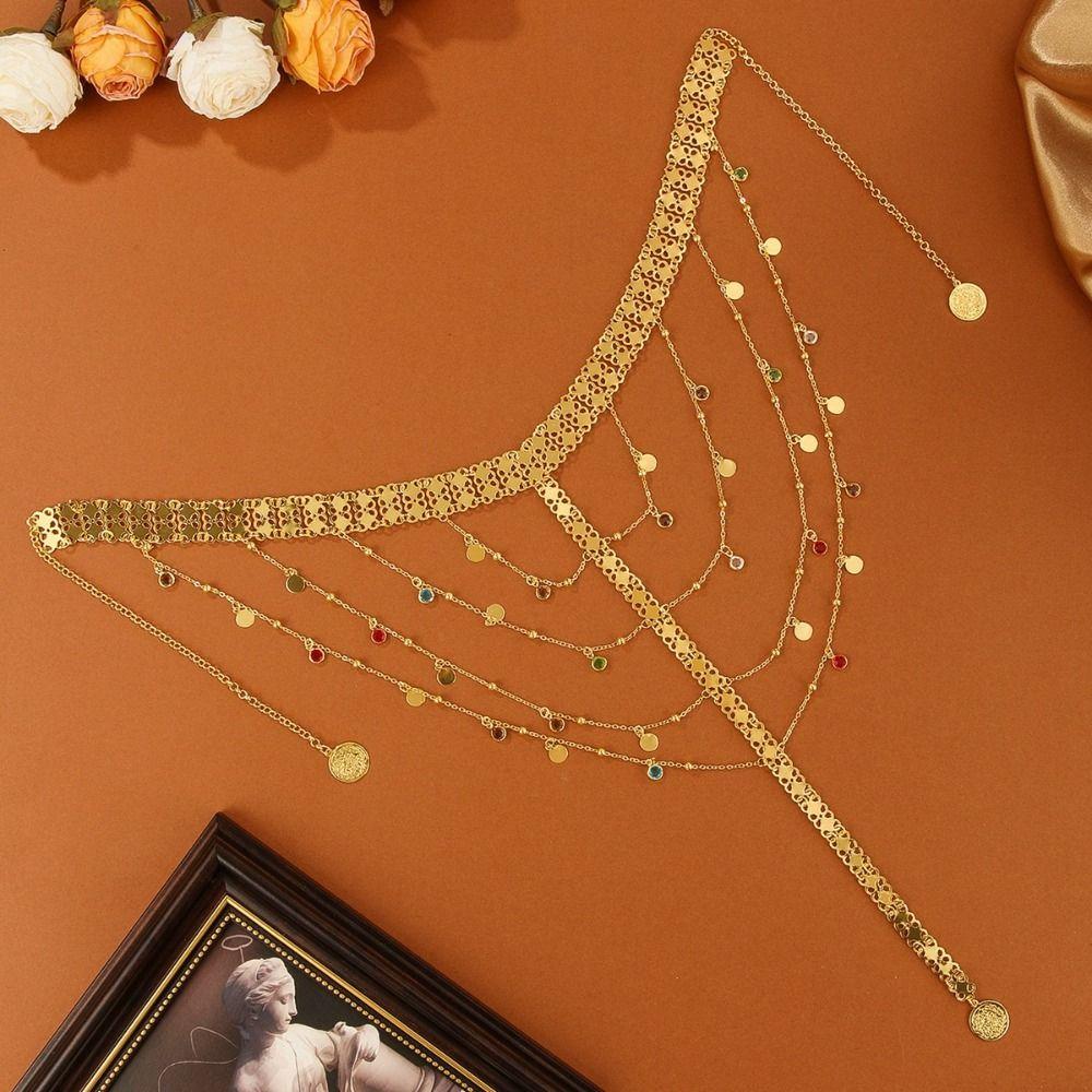 Multi-layer Disc Tassel Head Chain Gold Color Bridal Headdress Headwear Accessories Arab Bride