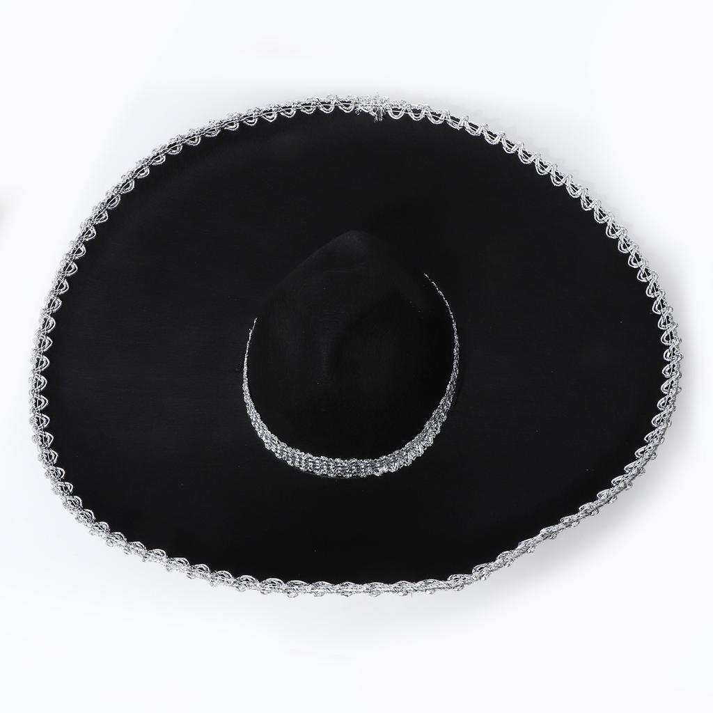 Corned Mexican Hat with Skull Design & Metallic Braid, Wide Brim Festival Accessory for Halloween Carnival Themed Parties