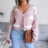 Women Autumn Winter Knitted Cardigan Long Sleeve V Neck Printed Single Breasted Sweater
