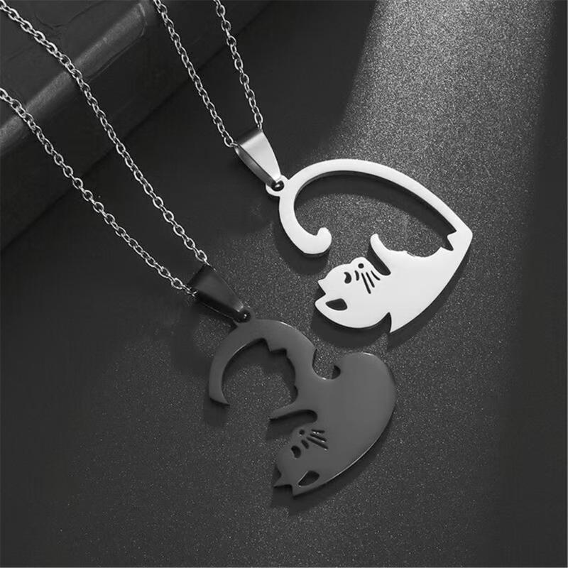 Stylish Couple Necklace Lightweight Titanium Steel Jewelry Splicing Pendant Design Gift for Partners Lovers