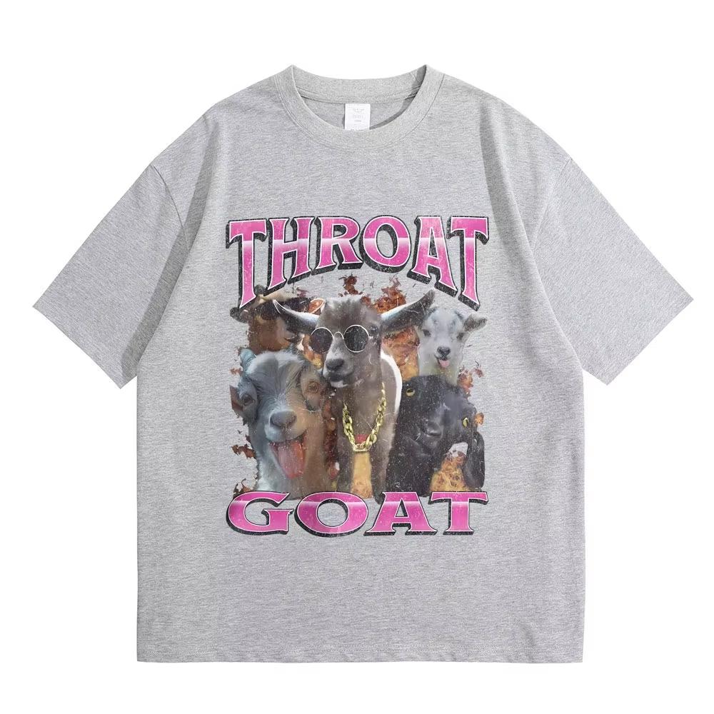T-shirt con Stampa Grafica Divertente Throat Goat Moda Maschile Oversize Streetwear Unisex Unisex Casual Cotone Puro Alta Qualità Manica Corta