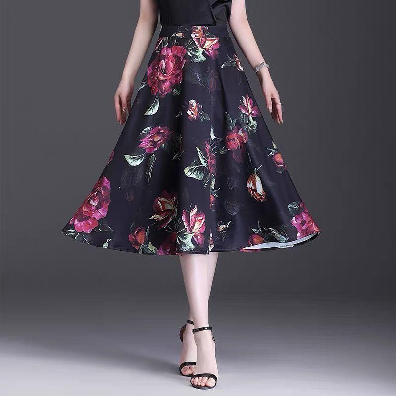 Summer Women's Floral Skirt Mid To Long Style Fashionable and Slimming New Style A-line Skirt In Color
