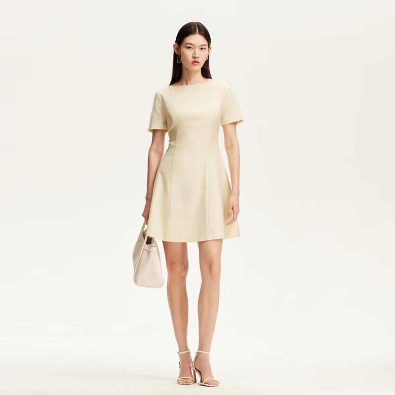 

VEROMODA Women s 2025 Summer Solid Round Neck Short Sleeve A-Line Dress S