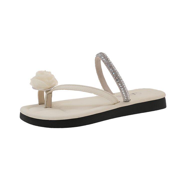 French Thick-heeled Slippers Women's Summer Wear 2025 New Fairy Style Flower Rhinestone Cover Toe with Skirt Crystal Sandals