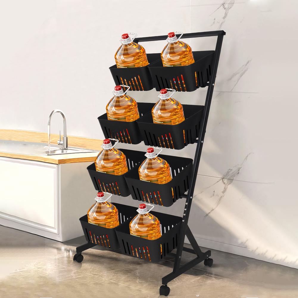 4-Tier Fruit and Vegetable Basket W/Rolling Wheels Fruit Basket Stand Vegetable Storage Rack for Pantry Bathroom Laundry Room