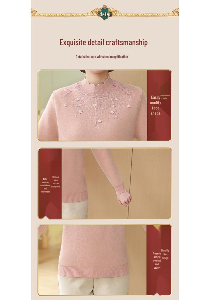 Women's Fleece-Lined Sweater: Warm Winter & Autumn Mink Velvet Base Layer for Middle-Aged and Elderly