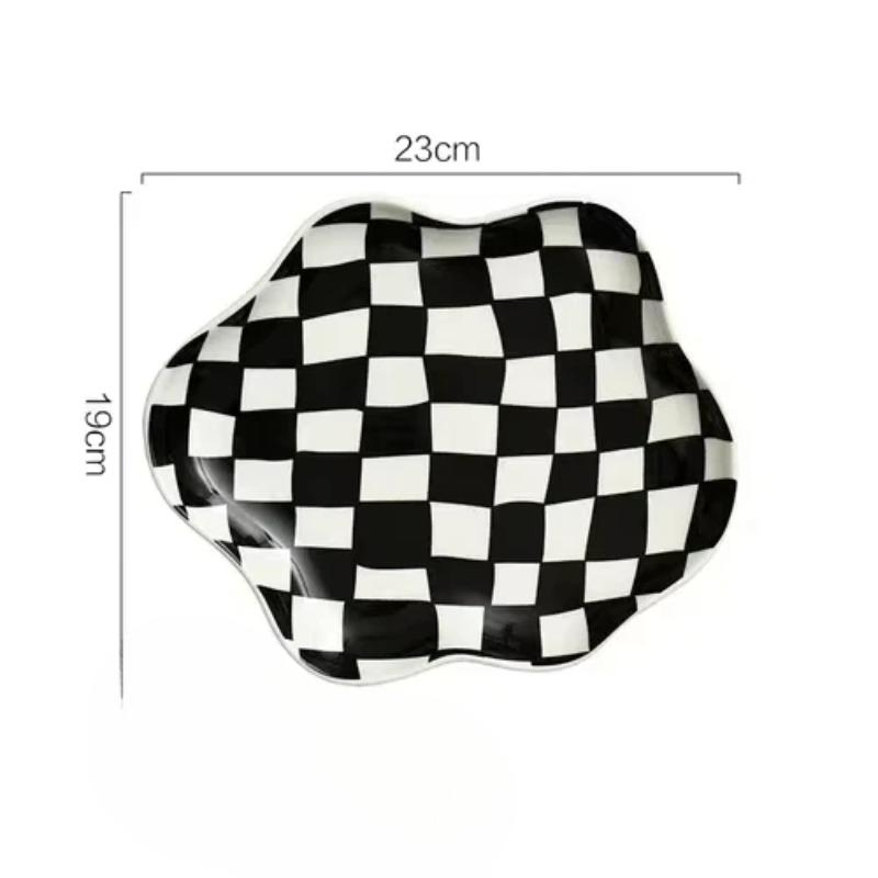 Retro Checkerboard Ceramic Plate Jewelry StoragePlate DessertPlate Dessert plate Home Decoration Retro DinnerPlate Tableware