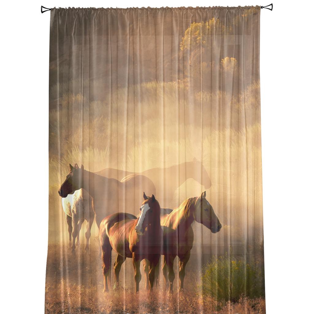 Wild Horse Animal Window Treatment Tulle Modern Sheer Curtains for Kitchen Living Room the Bedroom Curtains Decoration