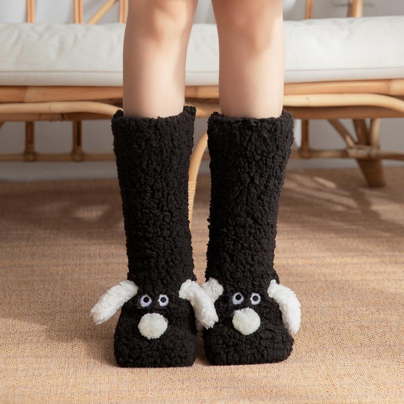 Autumn and Winter Coral Fleece Socks Cat Claw Socks Thick Floor Socks Snow Socks Women Plus Velvet Cartoon Home Tube Sleeping Socks