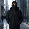 Felpa con cappuccio e zip da uomo, a doppio strato antivento con protezione per il viso