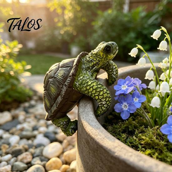 Turtle Figurines for Fish Tank Decor Cute Climbing Flower Pot Huggers, Resin Animal Planter Waterproof Garden Edges, Decorative Ornaments Indoor