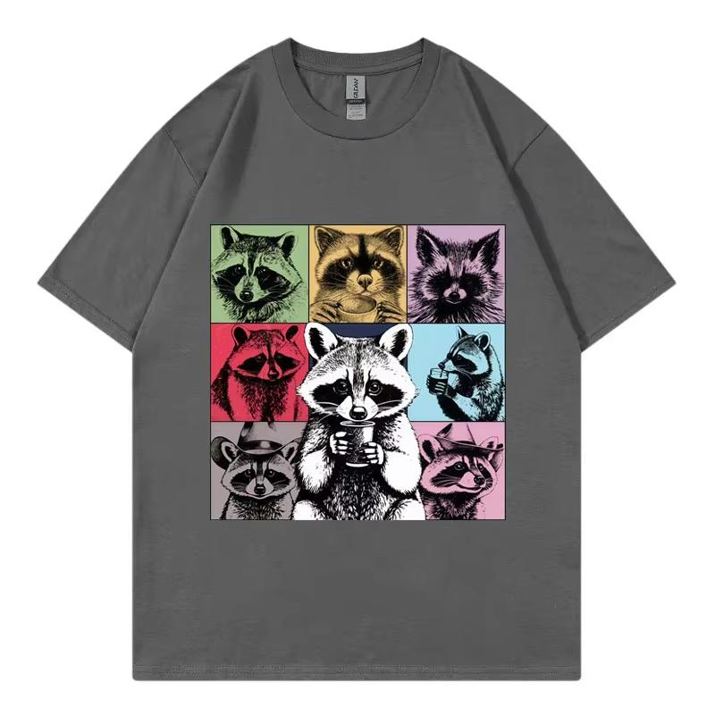 Funny Raccoon Drinking Coffee Meme T Shirt Men Women Clothing Harajuku Y2k Oversized T-shirt Fashion Retro Short Sleeve T-shirts