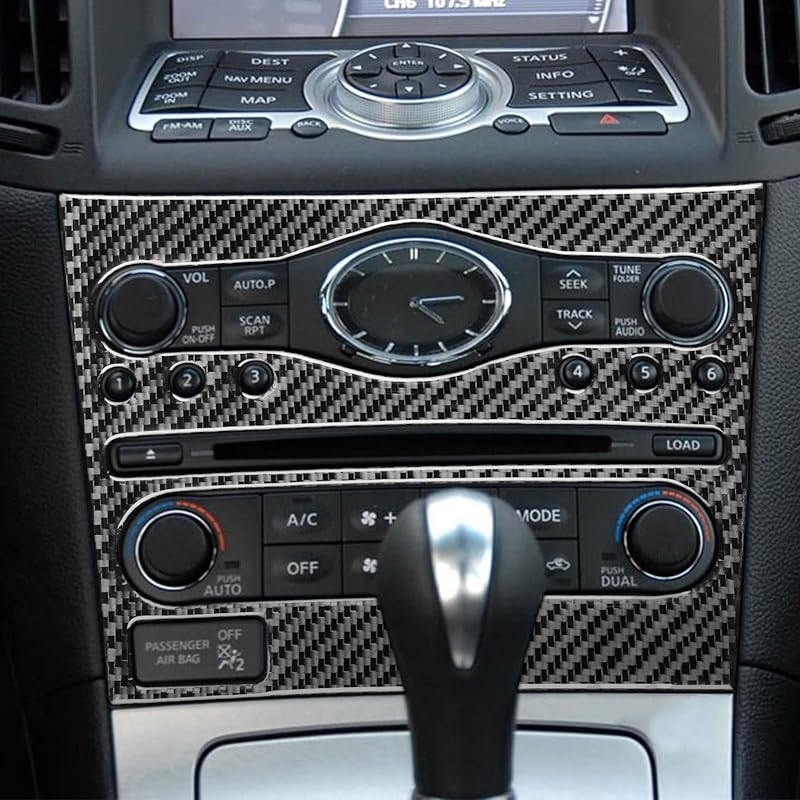2 Stück Radio-Konsolen-Panel Kohlefaser-Aufkleber-Abdeckungs-Kit AC-Knopfrahmen für Infiniti G37 2008-2013 G35 2007-08 G25 2011 2012 Q60 2014 2015 (Stil B.)
