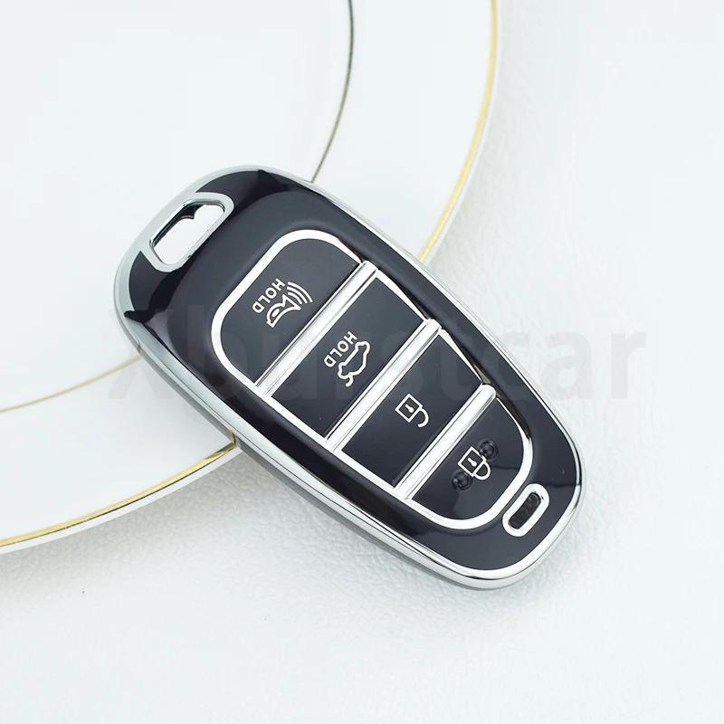 Car Key Cover Shell Fob Case Holder Bag for Hyundai Santa Fe Tucson 2022 NEXO NX4 Atos Solaris Prime Keyless Accessories