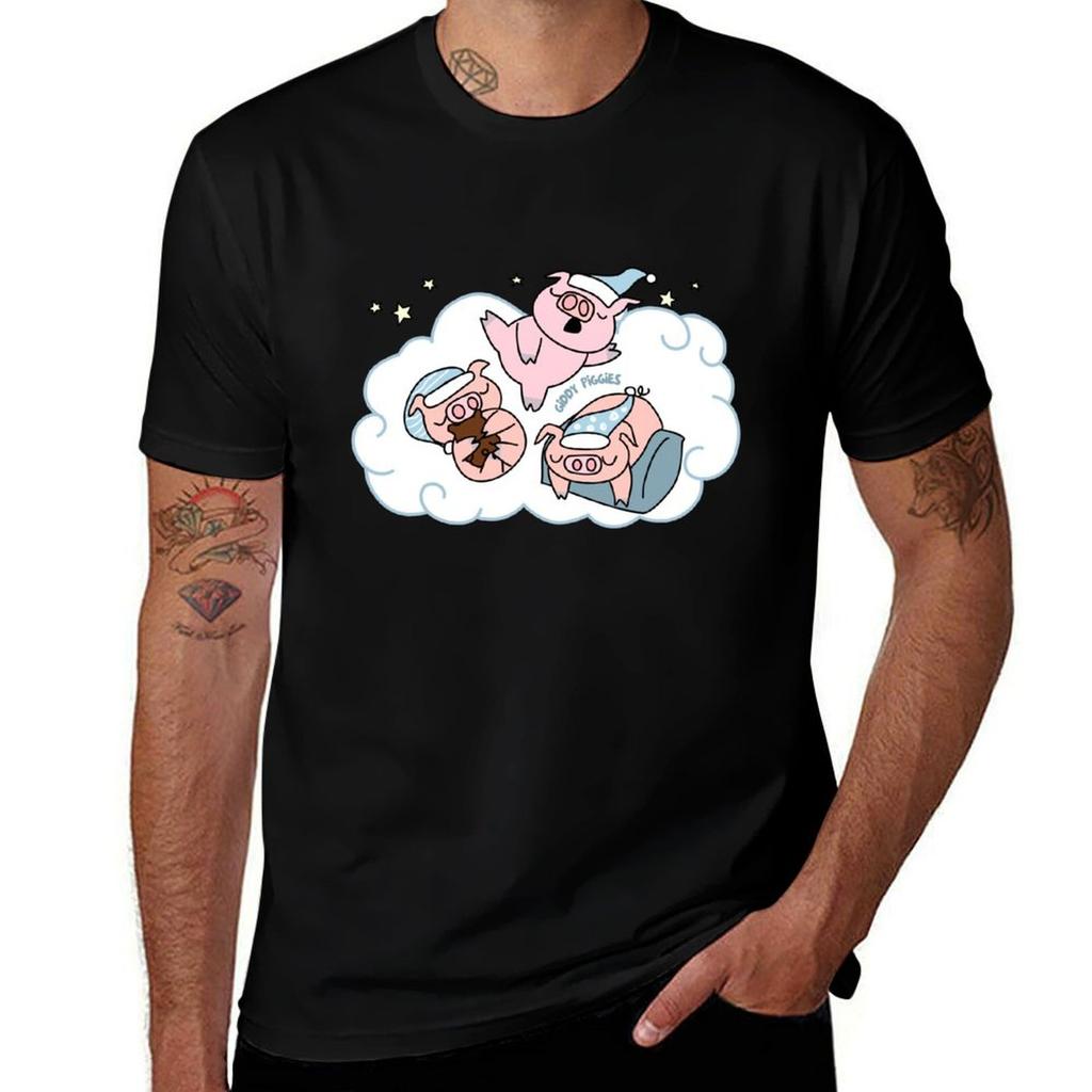 3 Sleeping Giddy Piggies T-Shirt Simple Casual Tee Shirt