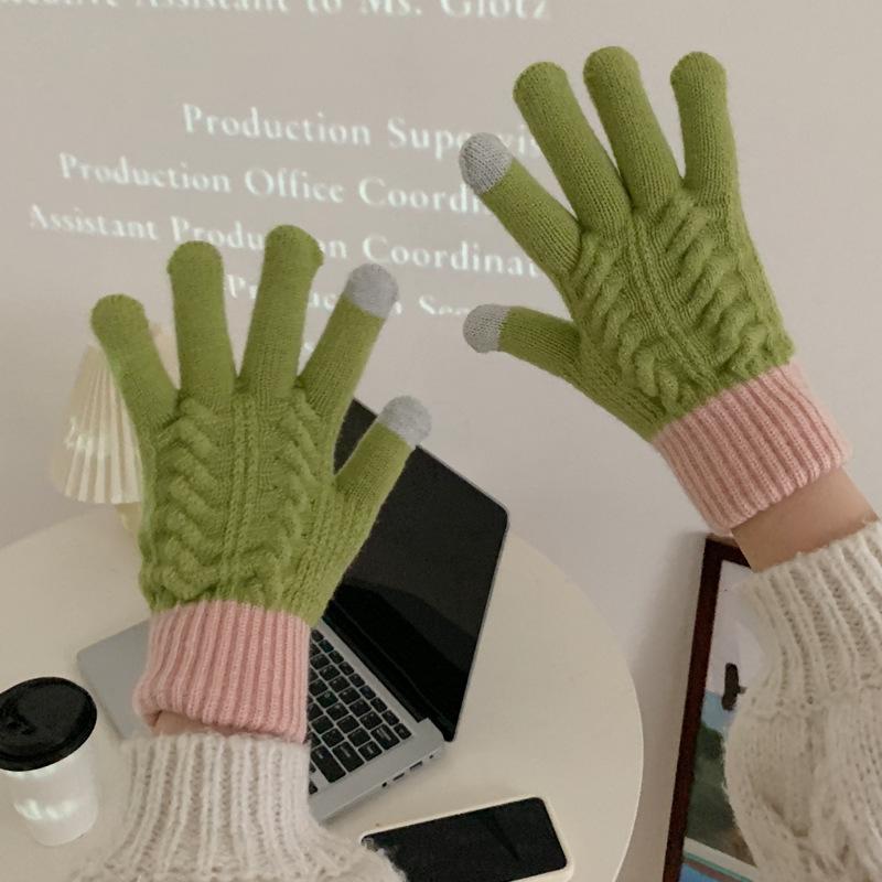 

Touch Screen Autumn and Winter Korean Style Cute Woolen Knitted Gloves for Male and Female Students Plus Velvet and Thickening To Keep Warm One Size