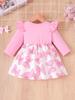 Girls Long Sleeve Ruffle Dress Basic Crewneck Everyday Dress Soft Print Dress For Kids