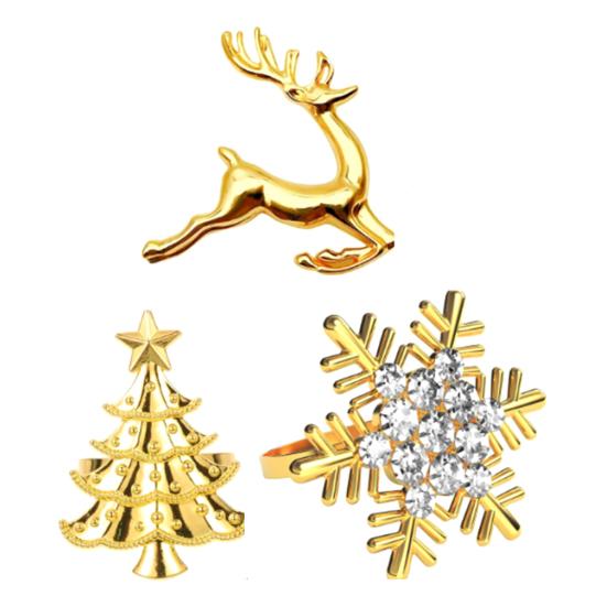 Yousheng Christmas Napkin Rings Alloy Snowflake Elk Tree Napkin Holders Decorative Napkin Rings for Holiday Dining Table Decoration