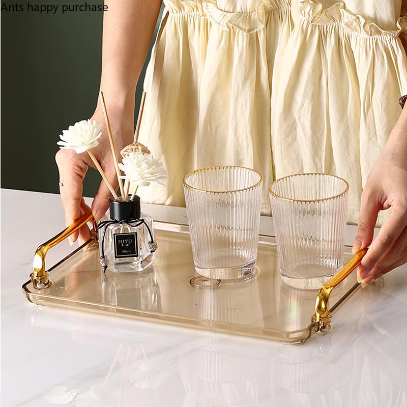 Tavă de Depozitare Rectangulară Tavă de Plastic Binaurală Tăvi pentru Pahar cu Apă Tăvi pentru Ceai Farfurie pentru Fructe Farfurie pentru Gustări Organizator de Alimente de Birou Disc