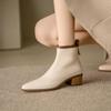 Krazing Pot Full Grain Leather Autumn Winter Shoes Med Heels Chelsea Boots Round Toe Keep Warm Zipper Mixed Color Ankle Boots