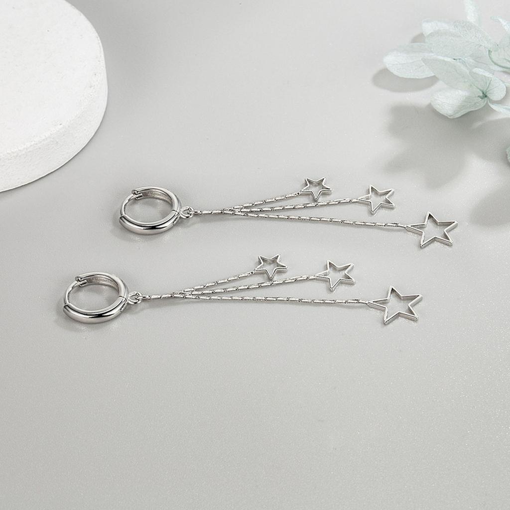 Elegante Beliebte Drei-Sterne-Creolen Für Damen   Kupfer Party-Schmuck Schöner Langer Quasten-OhrringElegant