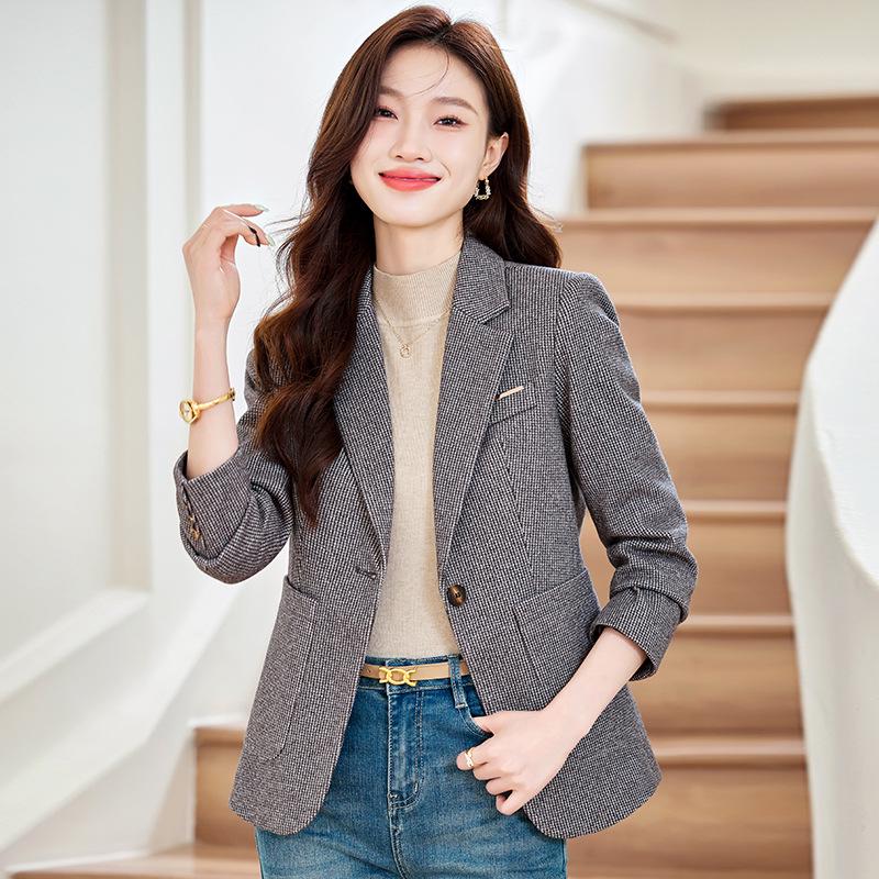 Autumn/Winter Houndstooth Blazer: Slimming, Versatile, High-End Casual Suit Top