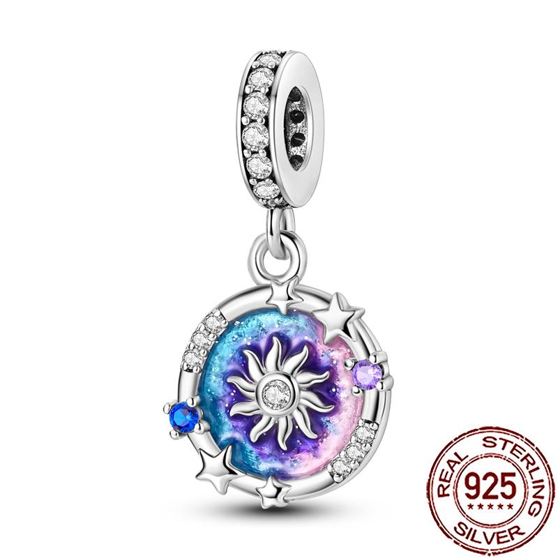 Charms Copper Moon Star Night Sky Galaxy Celestial Dangle Beads Fit Snake Chain Bracelet Necklace Women Diy Jewelry