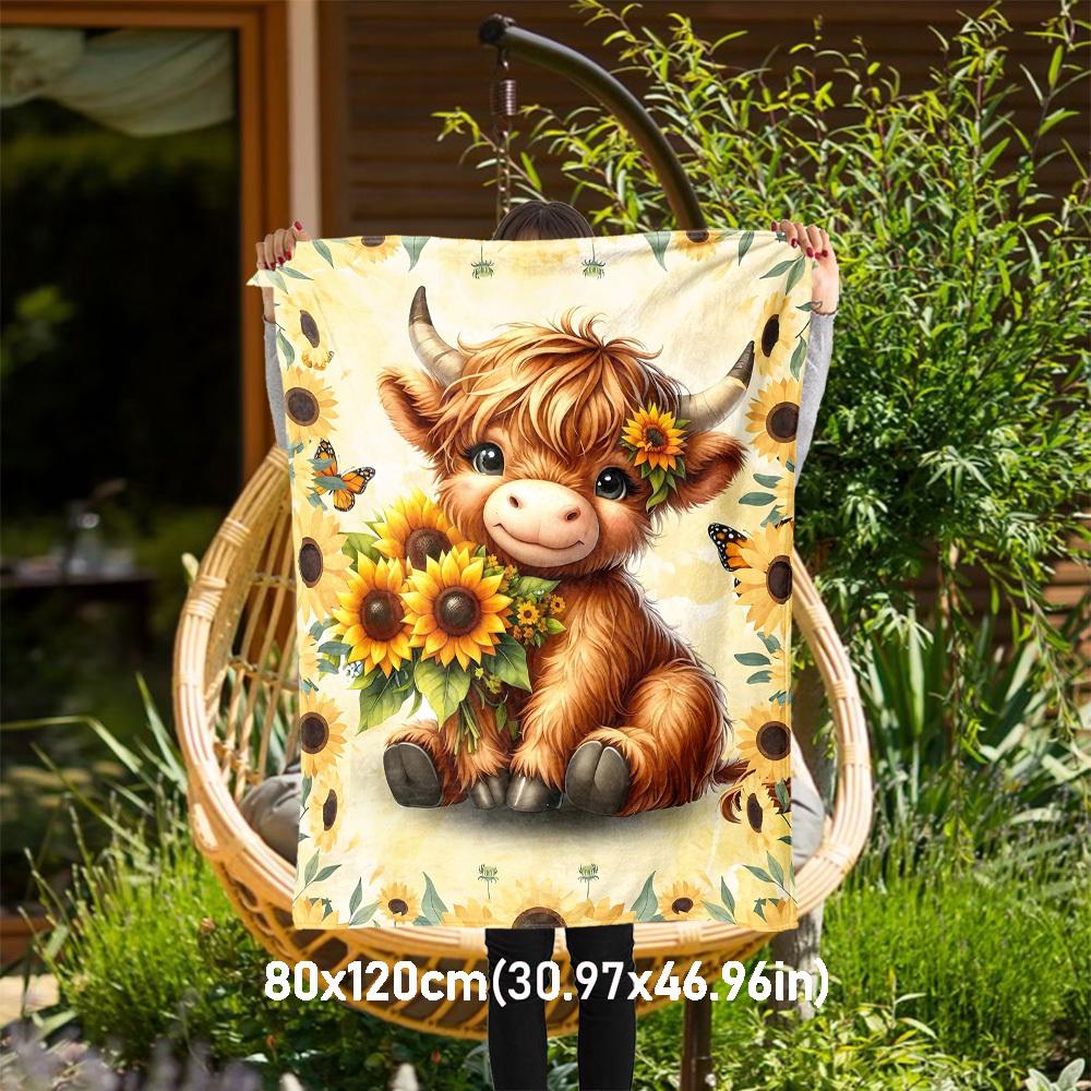 

1PC cowflowerOutdoor Flannel Blanket - Soft Plush Decor for Picnics, camping, Bedroom, Playroom, Office, or Lunch Break 1368A 80x120cm(31x47inch)