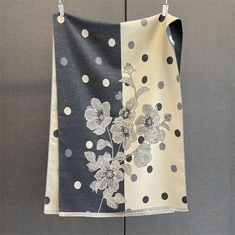 Women Flowers Winter Thicken Cashmere Scarf Bohemian Style Shawl Wraps Dot Pattern Lady Pashmina Echarpe Poncho Stoles