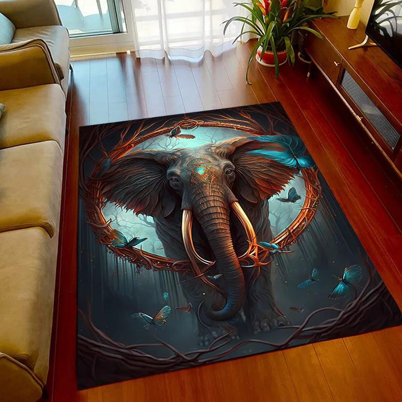 3D Printed Africa Elephant Face Close-up Animals Rugs for Bedroom Home Decor Play Mats Living Room Carpets Non-slip Floor Mats