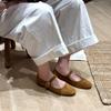 Personalized version~ Korean version of matte leather woven light mouth single shoes femininity round head flat bottom one-word buckle with Mary Jan